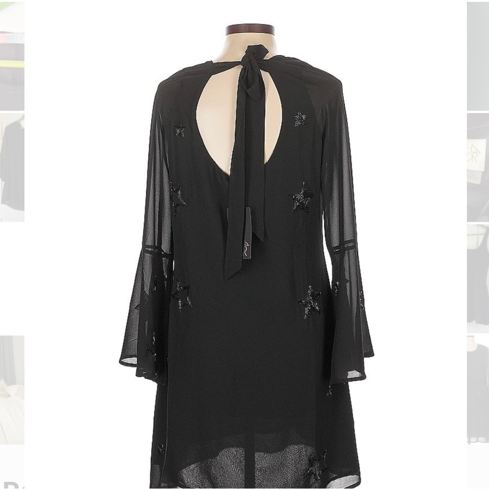 Chaser black beaded stars long sleeved dress back tie size medium - Picture 2 of 7